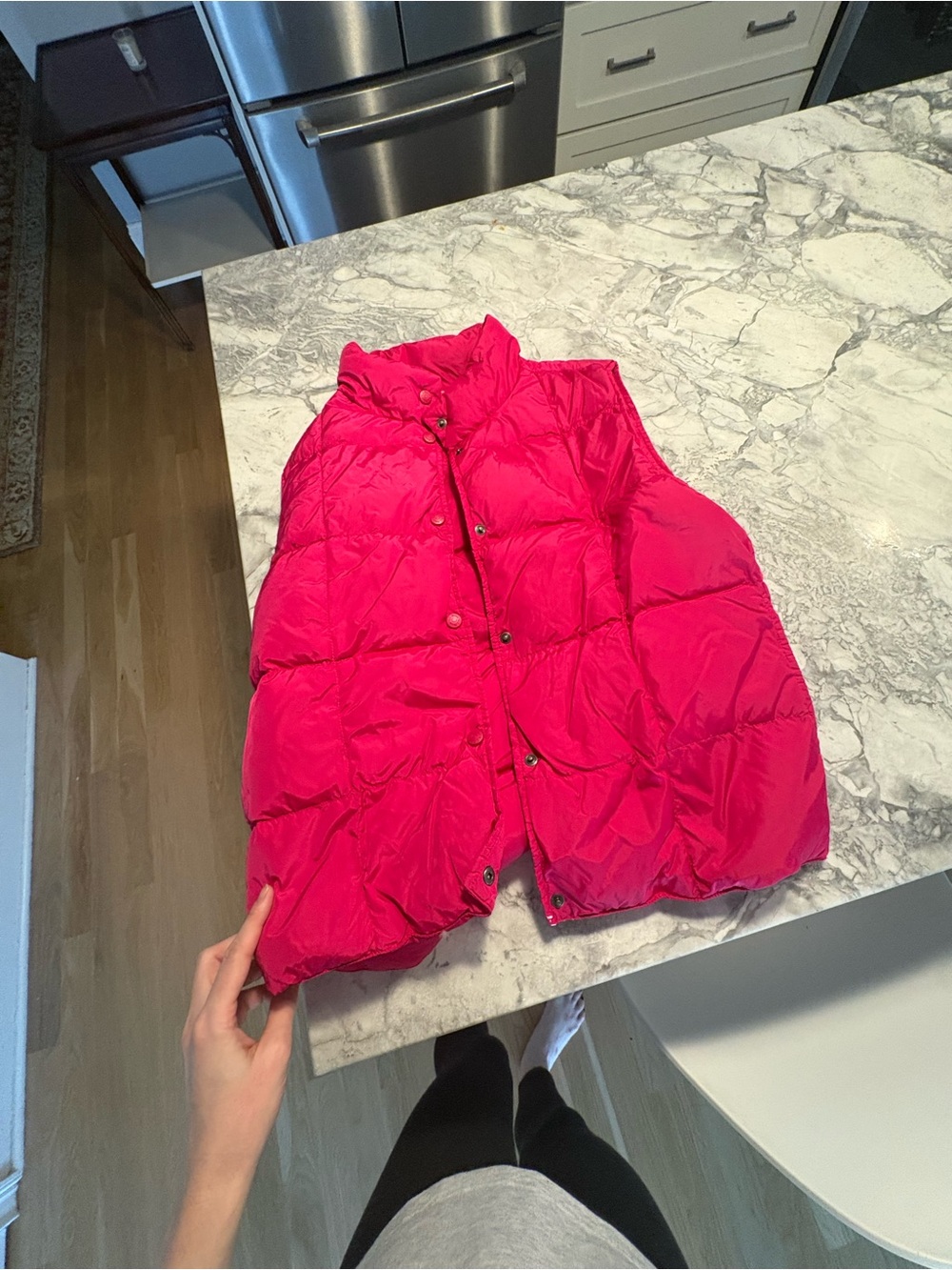 Womenโs Lands End Bright Pink Puffer Vest - goose down stuffed